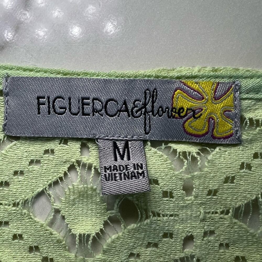 Figueroa & Flower Embroidered Blouse V-Neck, Bell Sleeve Green/Blue size Medium - Picture 6 of 14